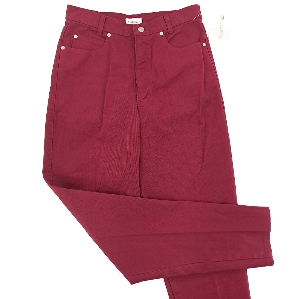 Vintage SOSTANZA Women's High Waist Jeans Classic Slim Fitting Burgundy - Sz 11